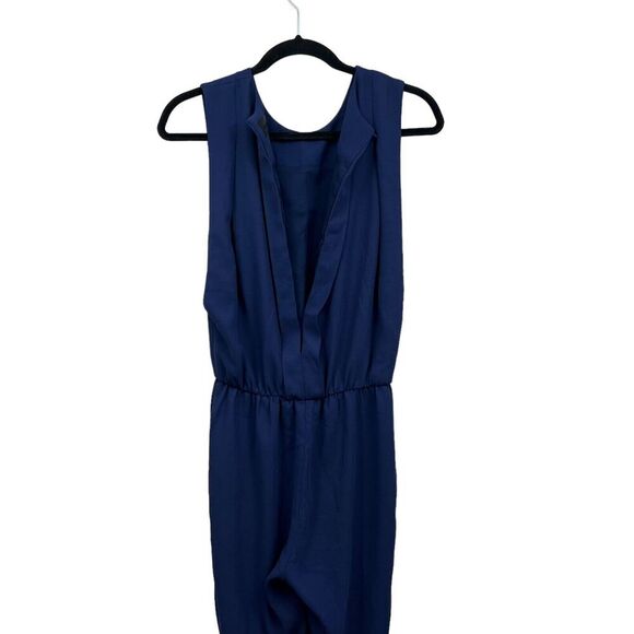 Blaque Label Jumpsuit Pleated Vented Open Back Slash Pockets Blue Women Sz S - Picture 5 of 6